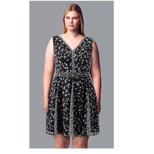 Simply Vera Vera Wang Mix-Print Fit & Flare sleeveless black Dress size S